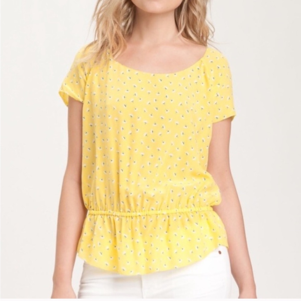 Joie silk short sleeve yellow blouse elastic waist